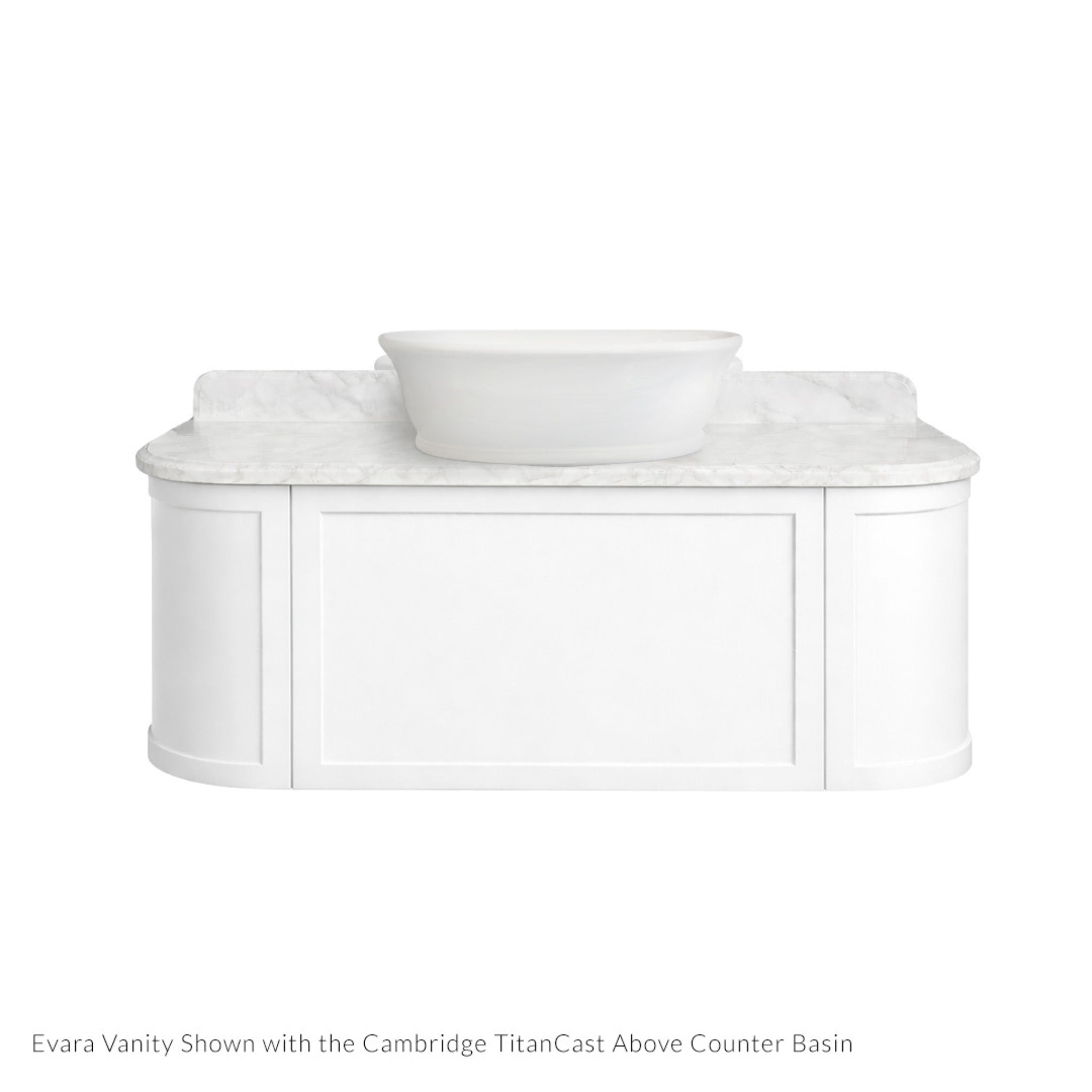 TURNER HASTINGS EVARA WHITE 1200MM SINGLE BOWL WALL HUNG VANITY WITH REAL MARBLE TOP & ABOVE COUNTER BASIN