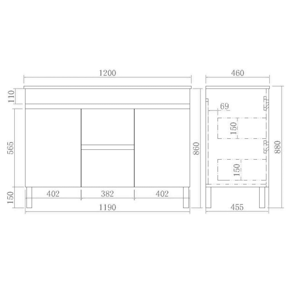 POSEIDON EVIE OAK 1200MM DOUBLE BOWL FLOOR STANDING VANITY WITH KICKBOARD
