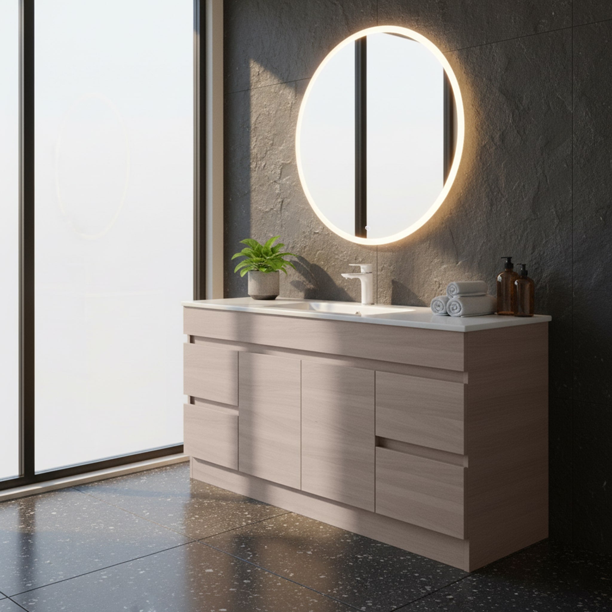 POSEIDON EVIE OAK 1500MM SINGLE BOWL FLOOR STANDING VANITY