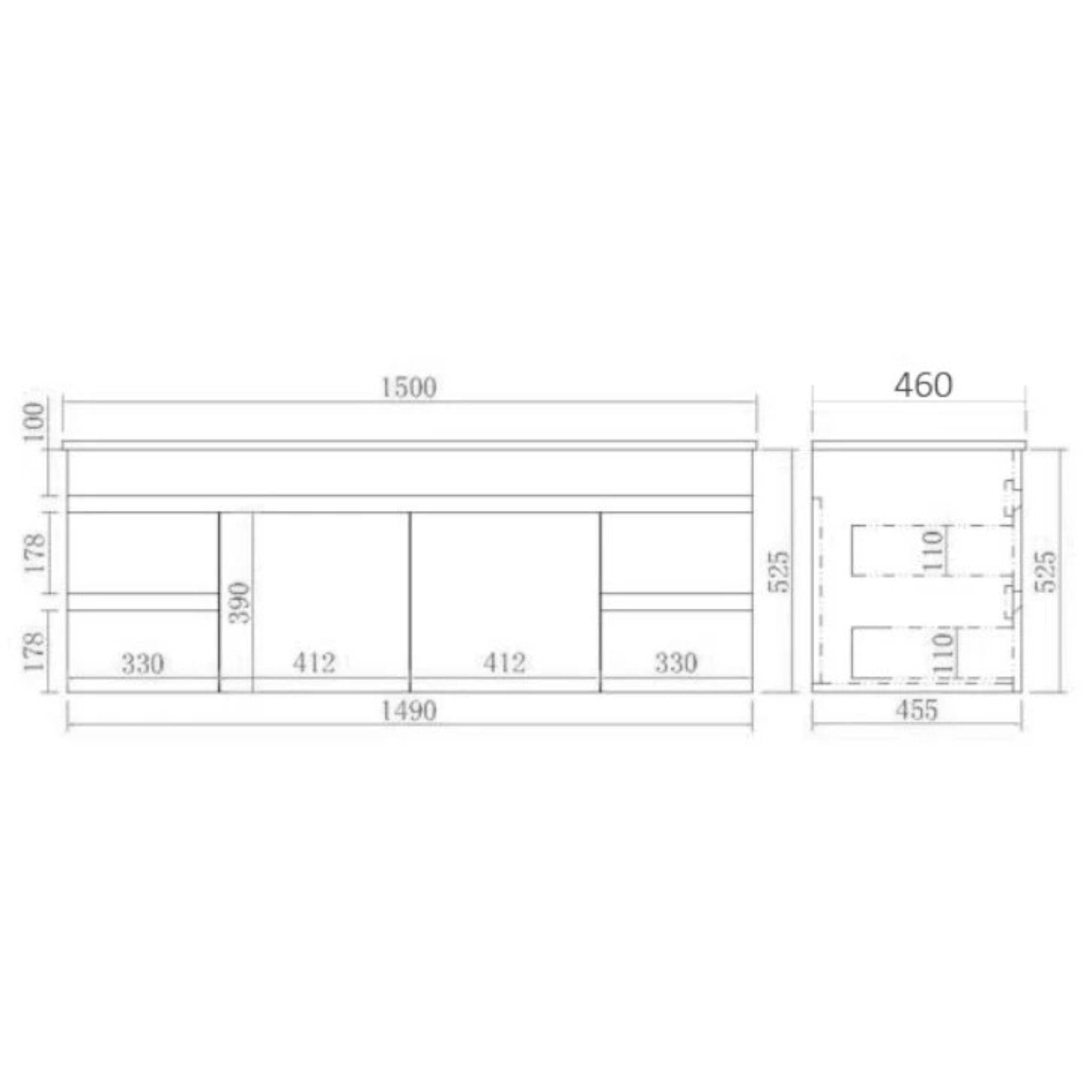 POSEIDON EVIE OAK 1500MM SINGLE BOWL WALL HUNG VANITY