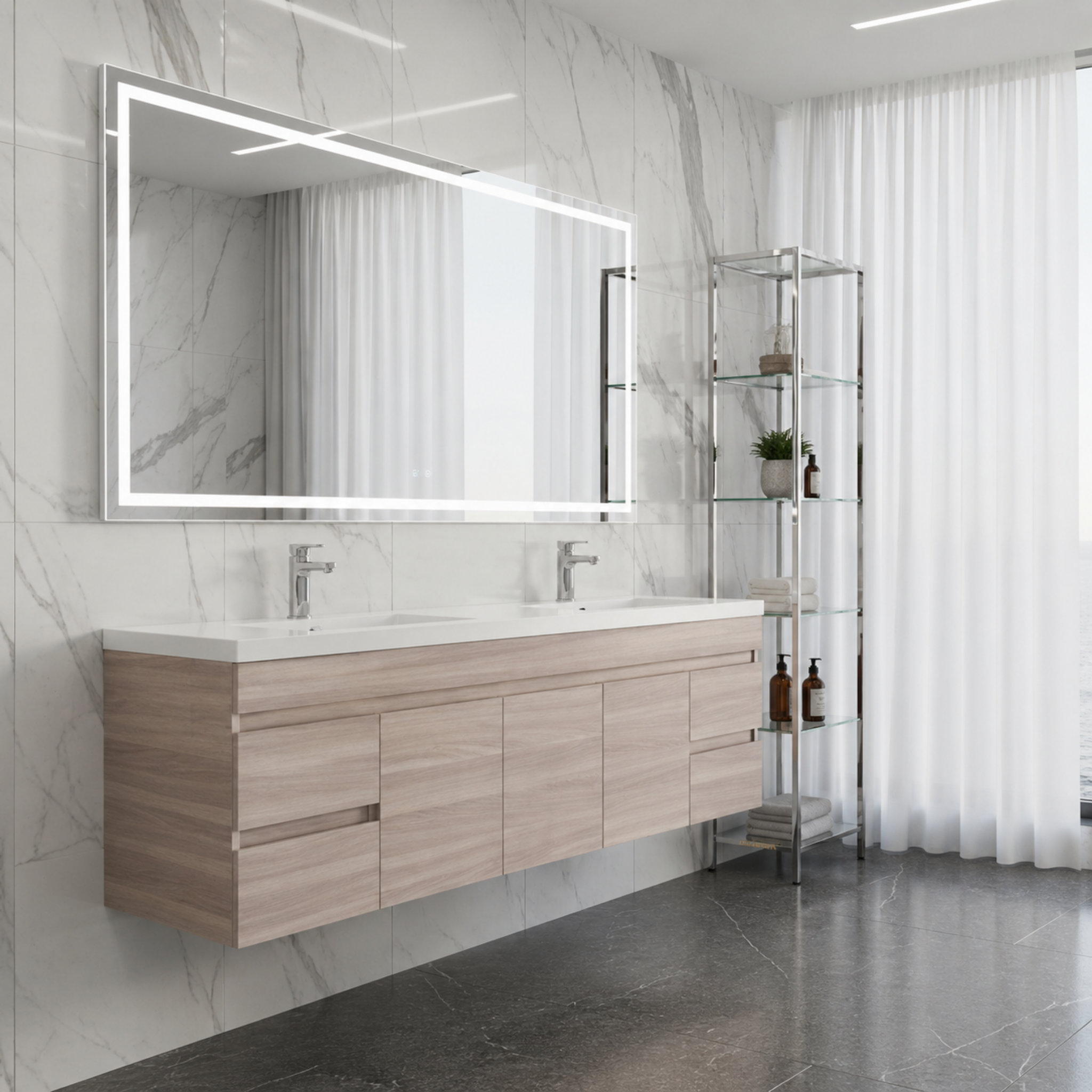 POSEIDON EVIE OAK 1800MM DOUBLE BOWL WALL HUNG VANITY