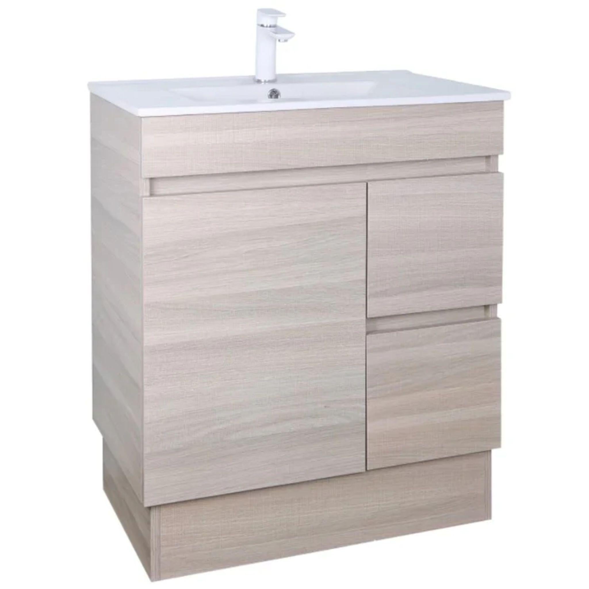 POSEIDON EVIE OAK 750MM SINGLE BOWL FLOOR STANDING VANITY (AVAILABLE IN LEFT HAND DRAWER AND RIGHT HAND DRAWER)