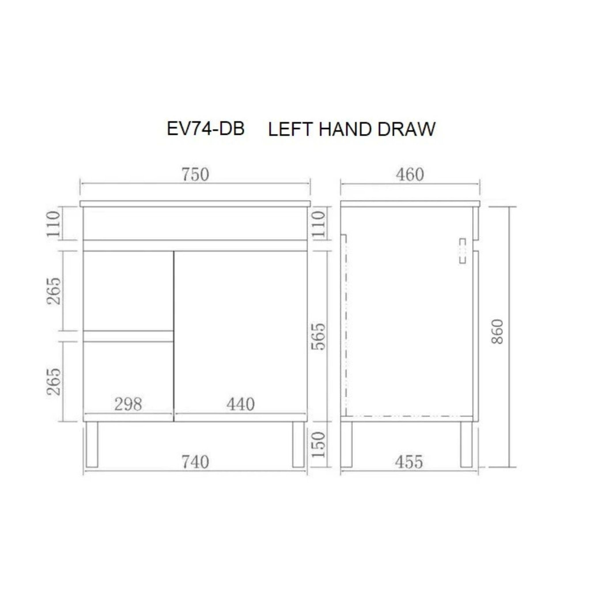 POSEIDON EVIE DARK BROWN 750MM SINGLE BOWL FLOOR STANDING VANITY (AVAILABLE IN LEFT AND RIGHT HAND DRAWER)