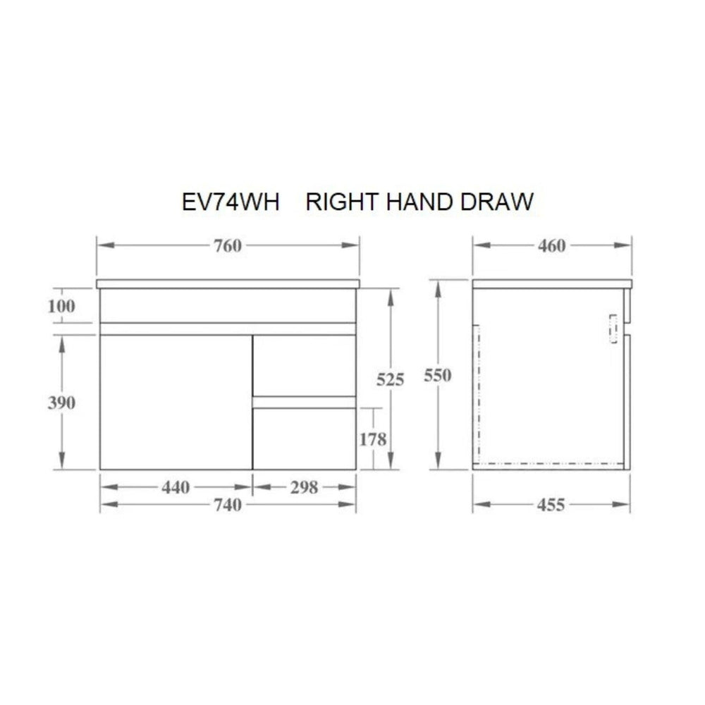 POSEIDON EVIE OAK 750MM SINGLE BOWL WALL HUNG VANITY (AVAILABLE IN LEFT AND RIGHT HAND DRAWER)