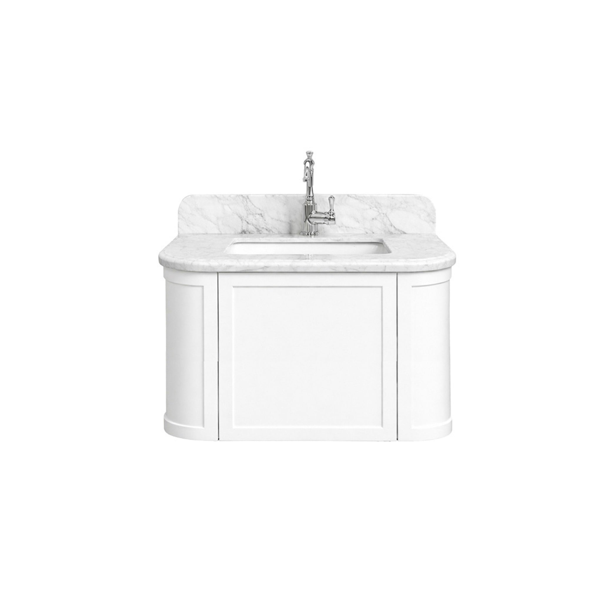 TURNER HASTINGS EVARA WHITE 750MM SINGLE BOWL WALL HUNG VANITY WITH REAL MARBLE TOP & CERAMIC UNDERCOUNTER BASIN