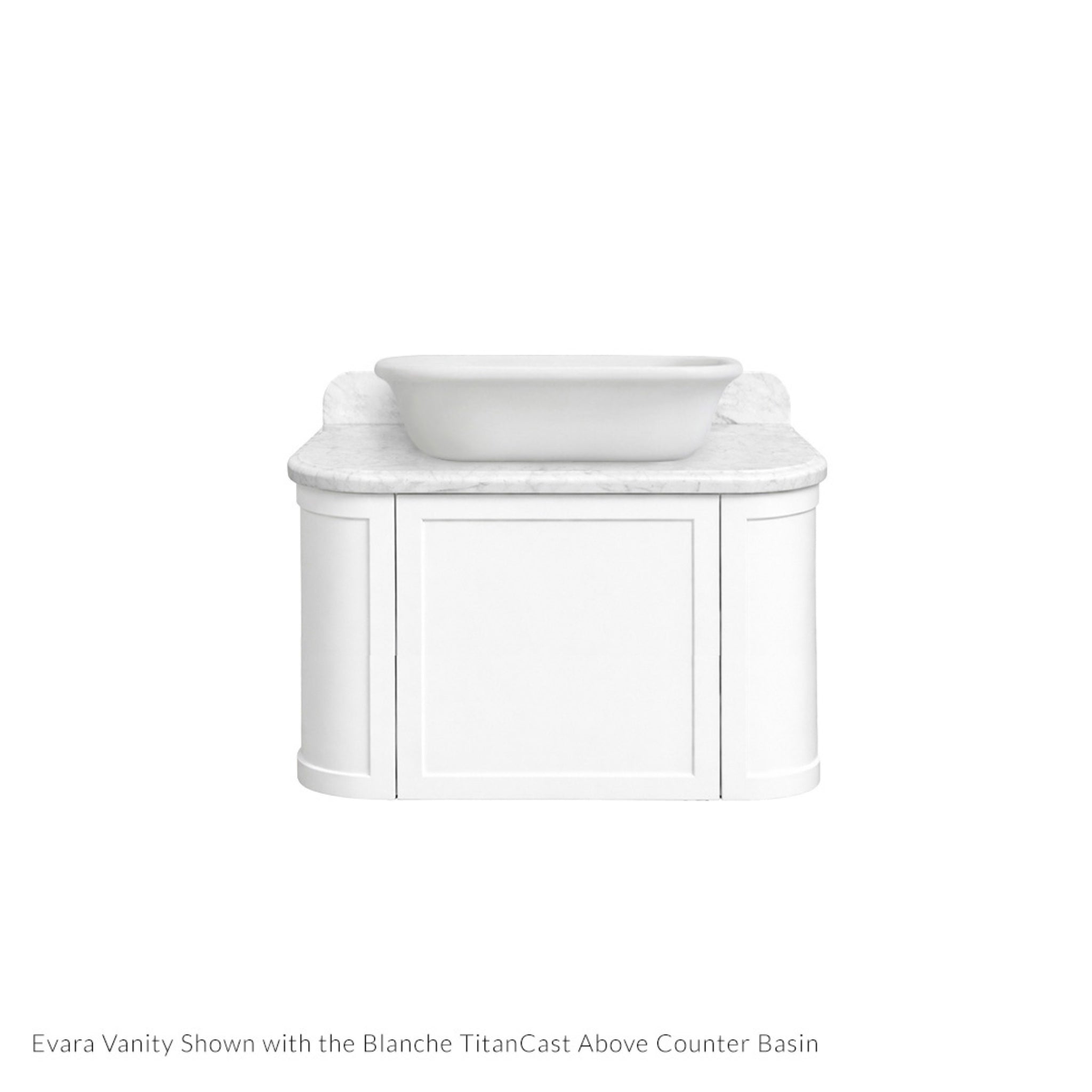 TURNER HASTINGS EVARA WHITE 750MM SINGLE BOWL WALL HUNG VANITY WITH REAL MARBLE TOP & ABOVE COUNTER BASIN