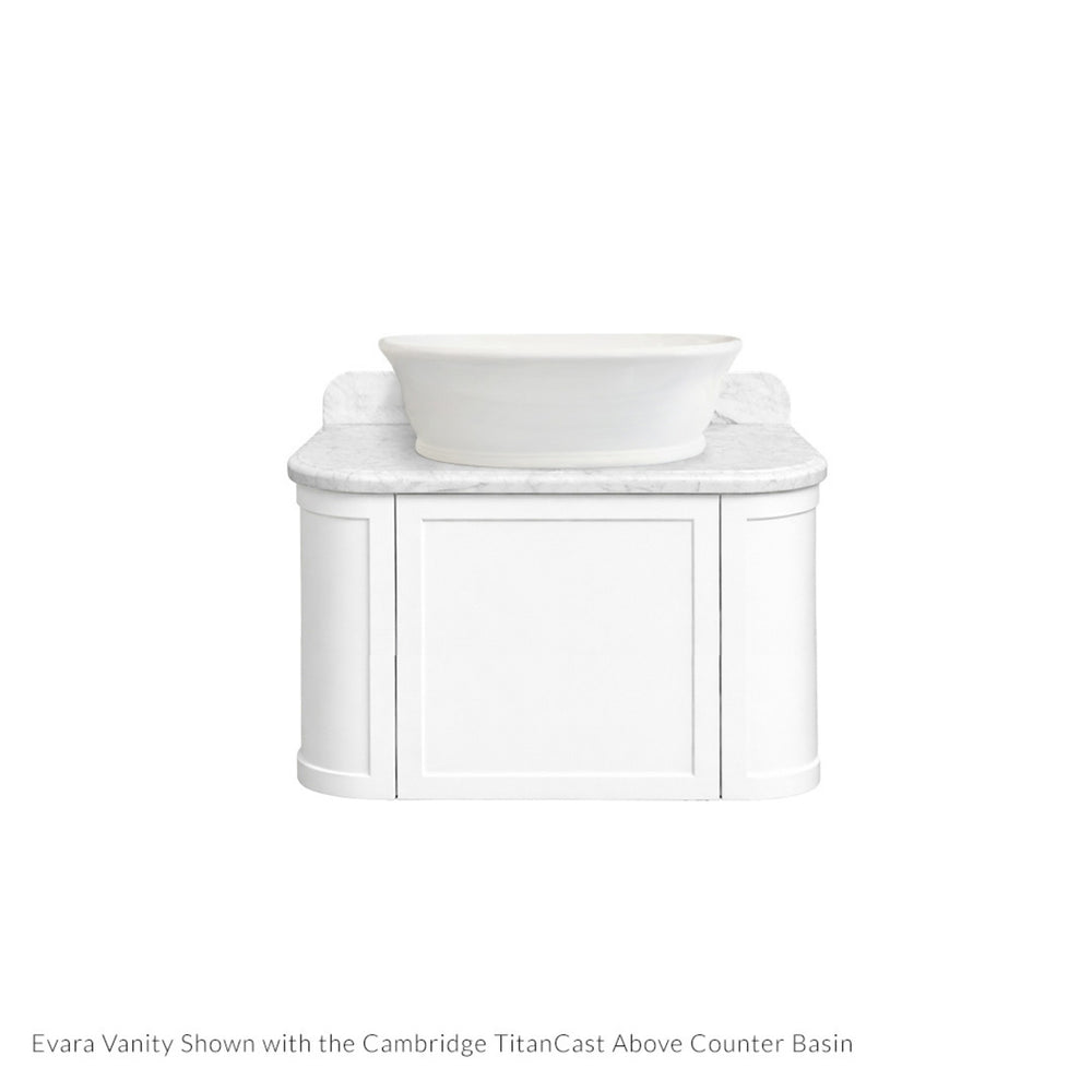 TURNER HASTINGS EVARA WHITE 750MM SINGLE BOWL WALL HUNG VANITY WITH REAL MARBLE TOP & ABOVE COUNTER BASIN