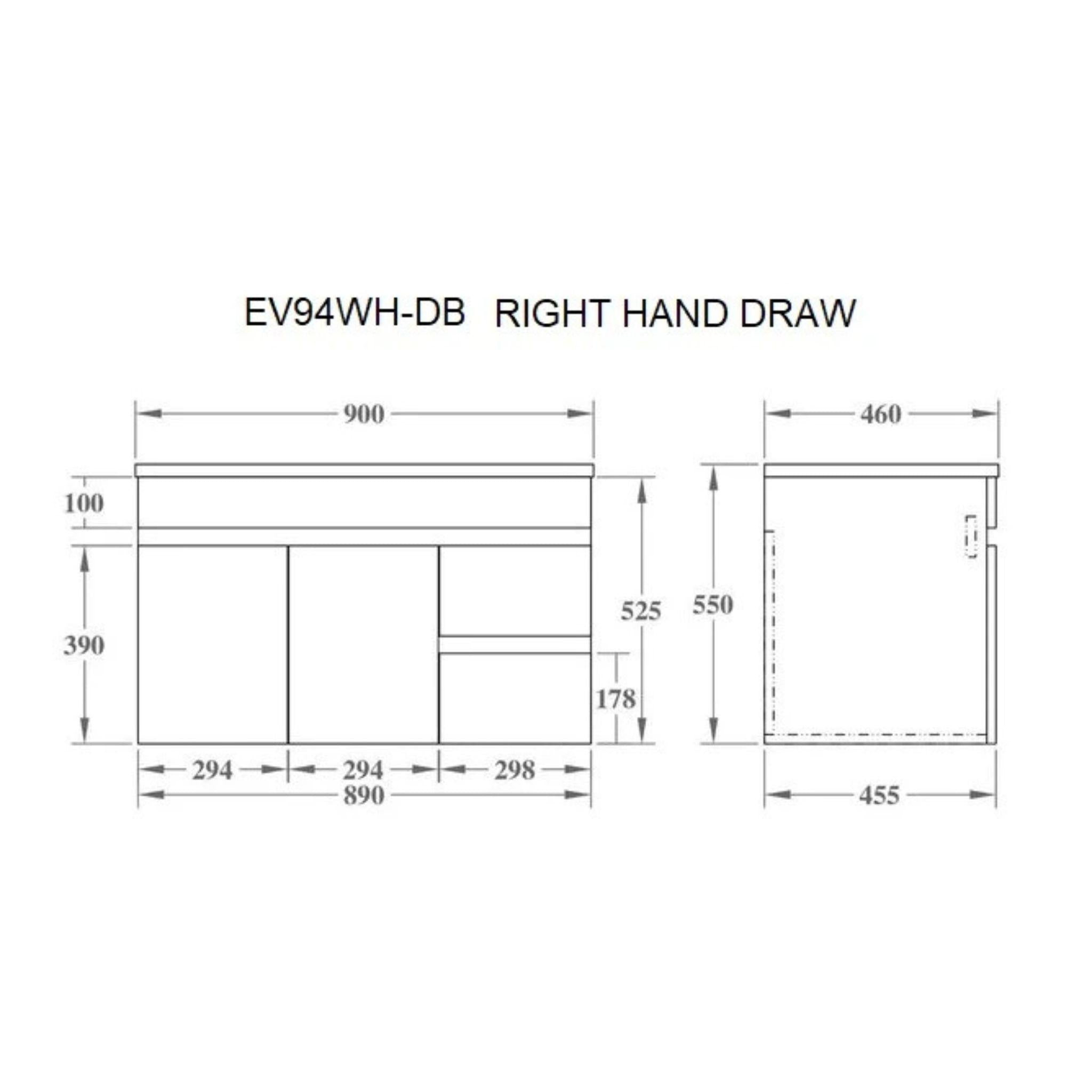 POSEIDON EVIE DARK BROWN 900MM SINGLE BOWL WALL HUNG VANITY (AVAILABLE IN LEFT HAND DRAWER AND RIGHT HAND DRAWER)