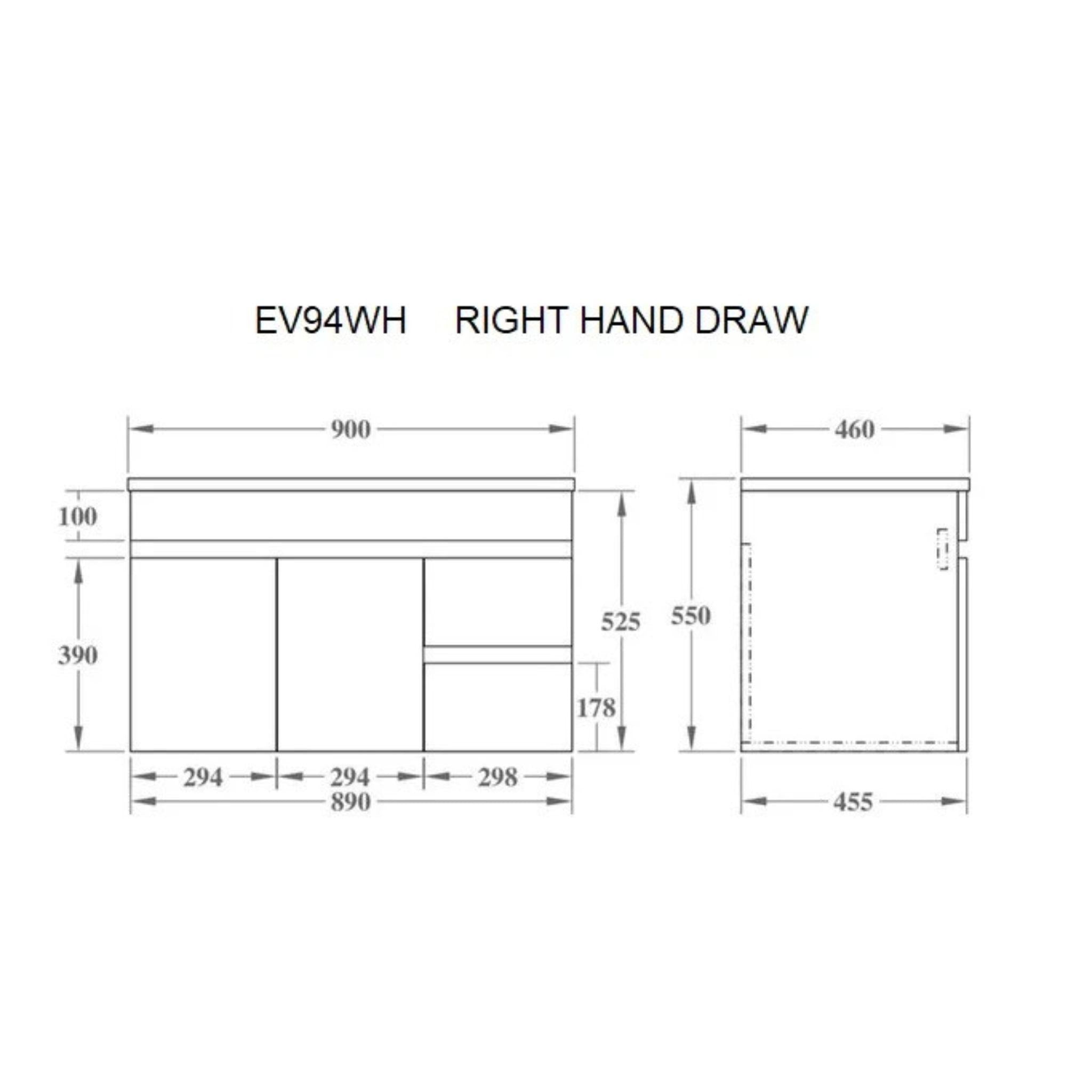 POSEIDON EVIE OAK 900MM SINGLE BOWL WALL HUNG VANITY(AVAILABLE IN LEFT AND RIGHT HAND DRAWER)