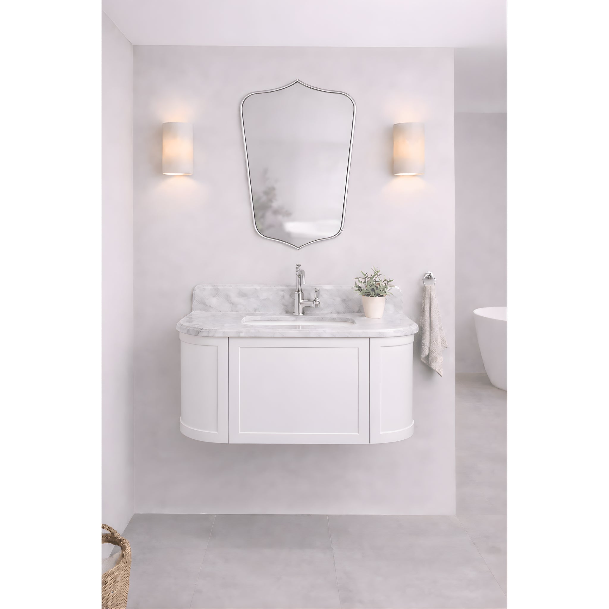 TURNER HASTINGS EVARA WHITE 900MM SINGLE BOWL WALL HUNG VANITY WITH REAL MARBLE TOP & CERAMIC UNDERCOUNTER BASIN