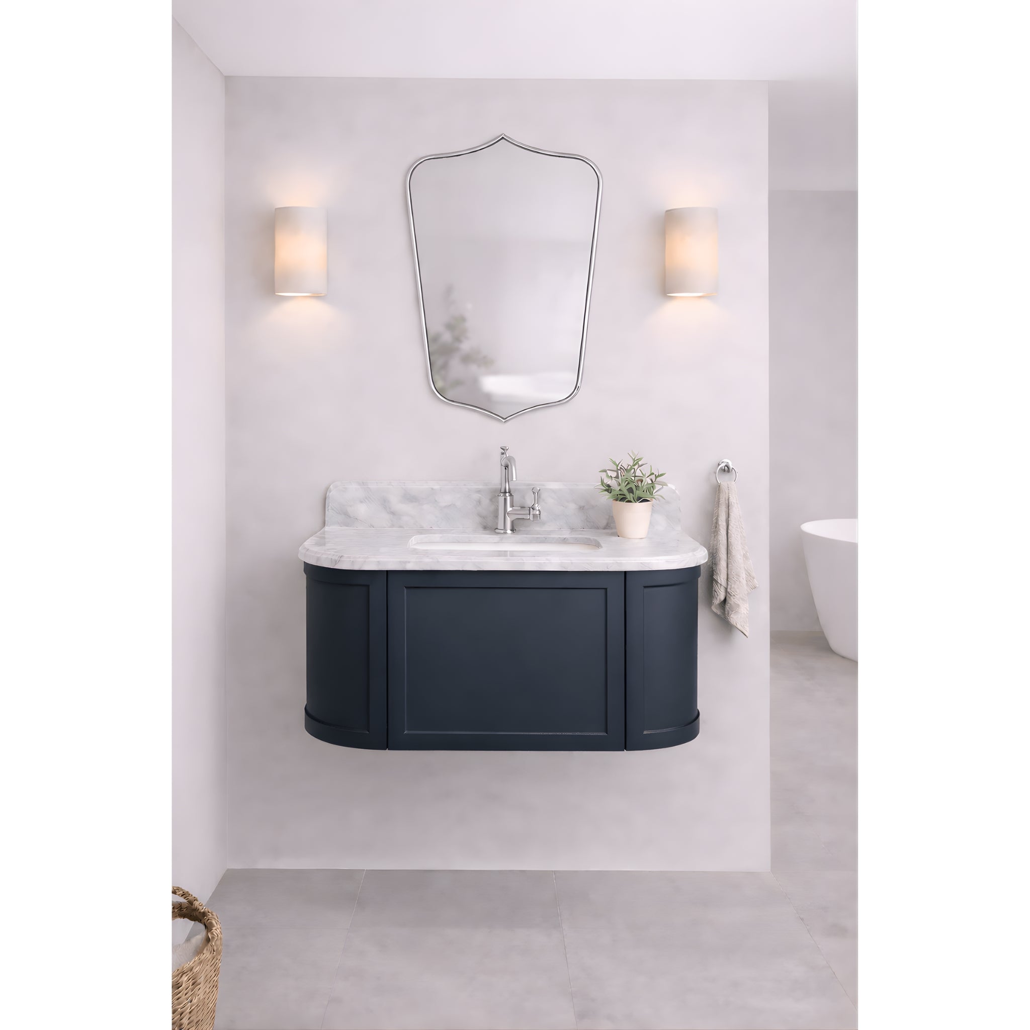 TURNER HASTINGS EVARA AEGEAN BLUE 900MM SINGLE BOWL WALL HUNG VANITY WITH REAL MARBLE TOP & CERAMIC UNDERCOUNTER BASIN