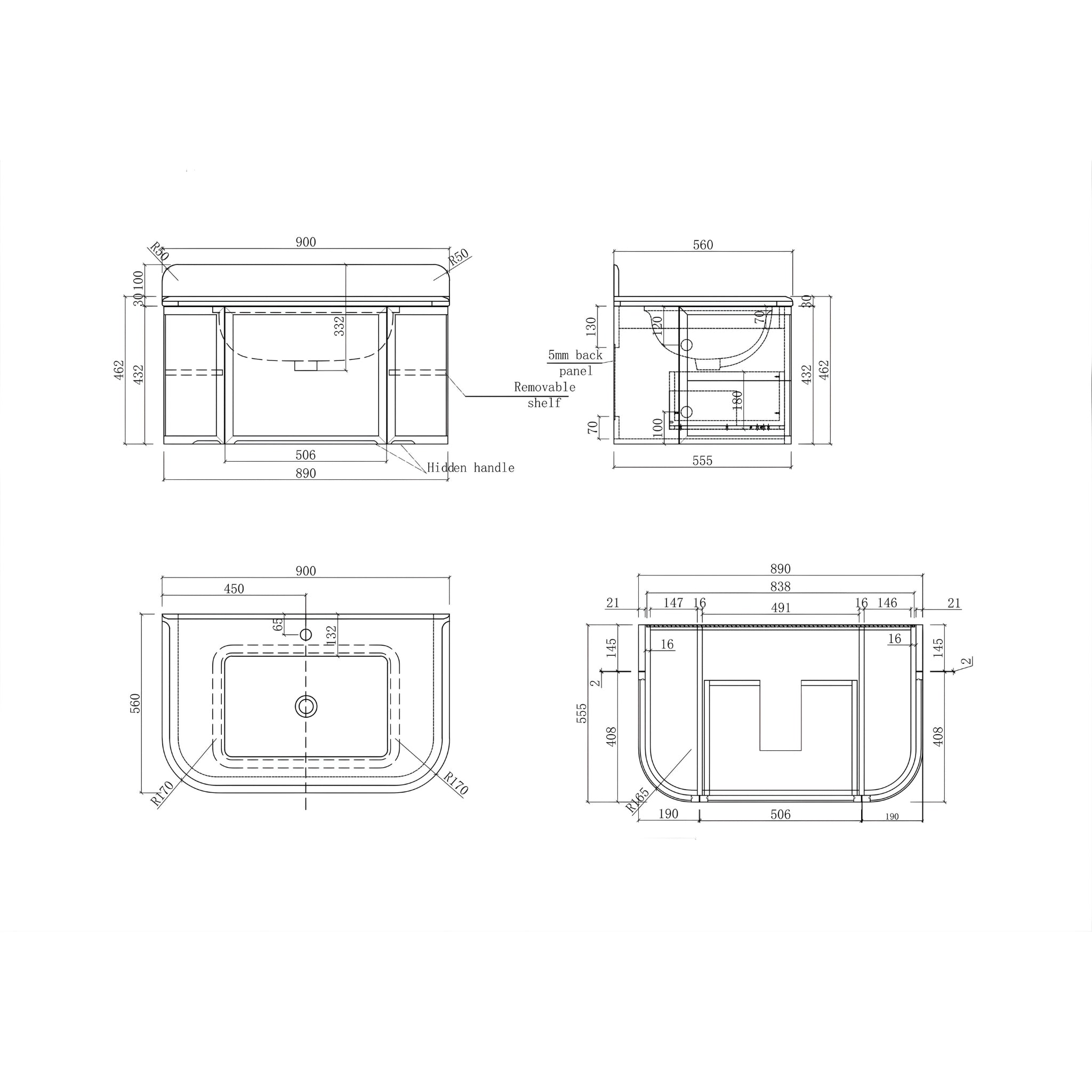 TURNER HASTINGS EVARA WHITE 900MM SINGLE BOWL WALL HUNG VANITY WITH REAL MARBLE TOP & CERAMIC UNDERCOUNTER BASIN