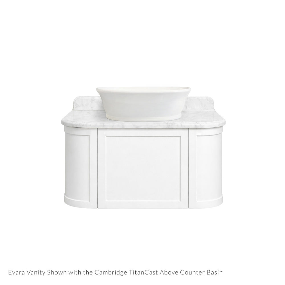 TURNER HASTINGS EVARA WHITE 900MM SINGLE BOWL WALL HUNG VANITY WITH REAL MARBLE TOP & ABOVE COUNTER BASIN