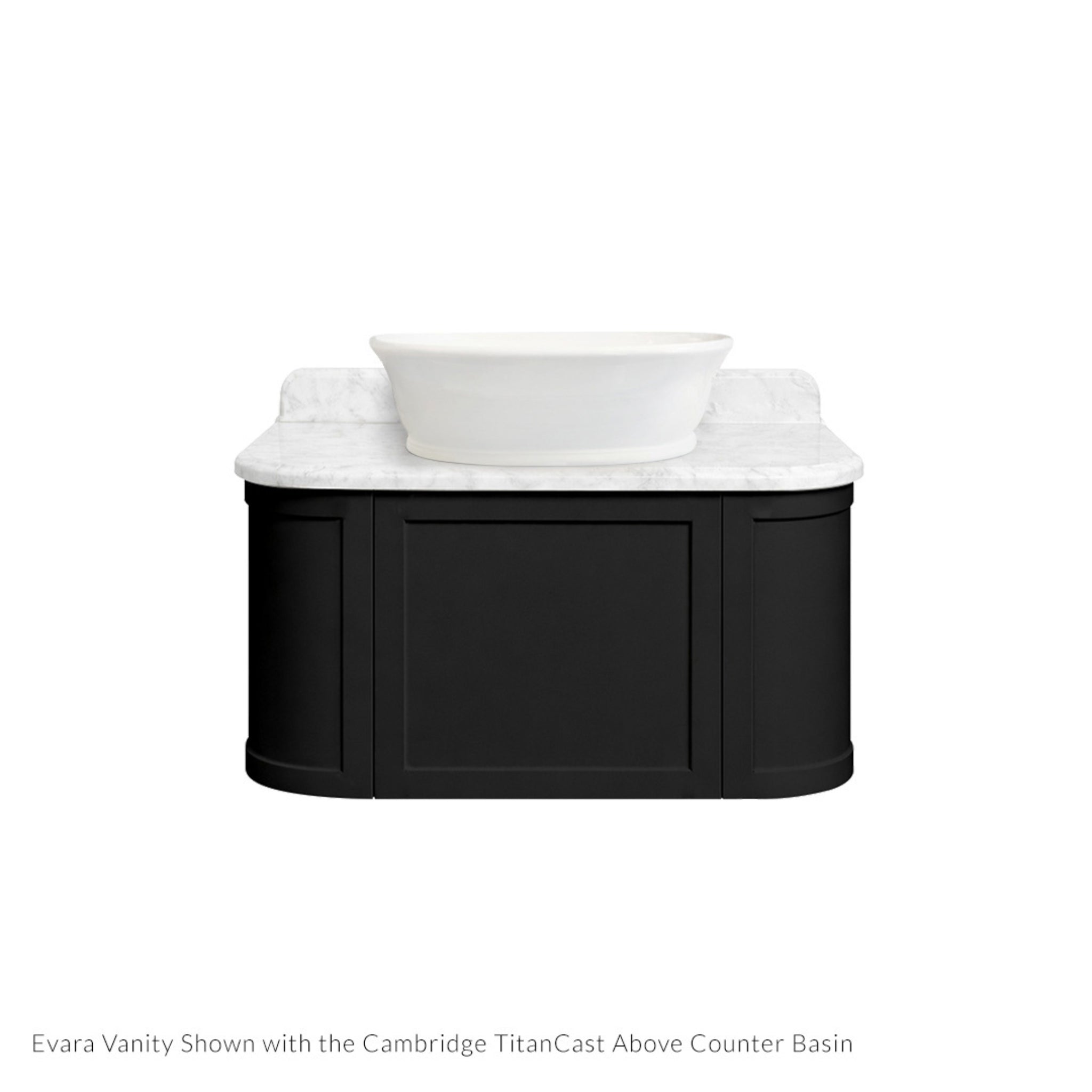 TURNER HASTINGS EVARA VOLCANIC ASH 900MM SINGLE BOWL WALL HUNG VANITY WITH REAL MARBLE TOP & ABOVE COUNTER BASIN