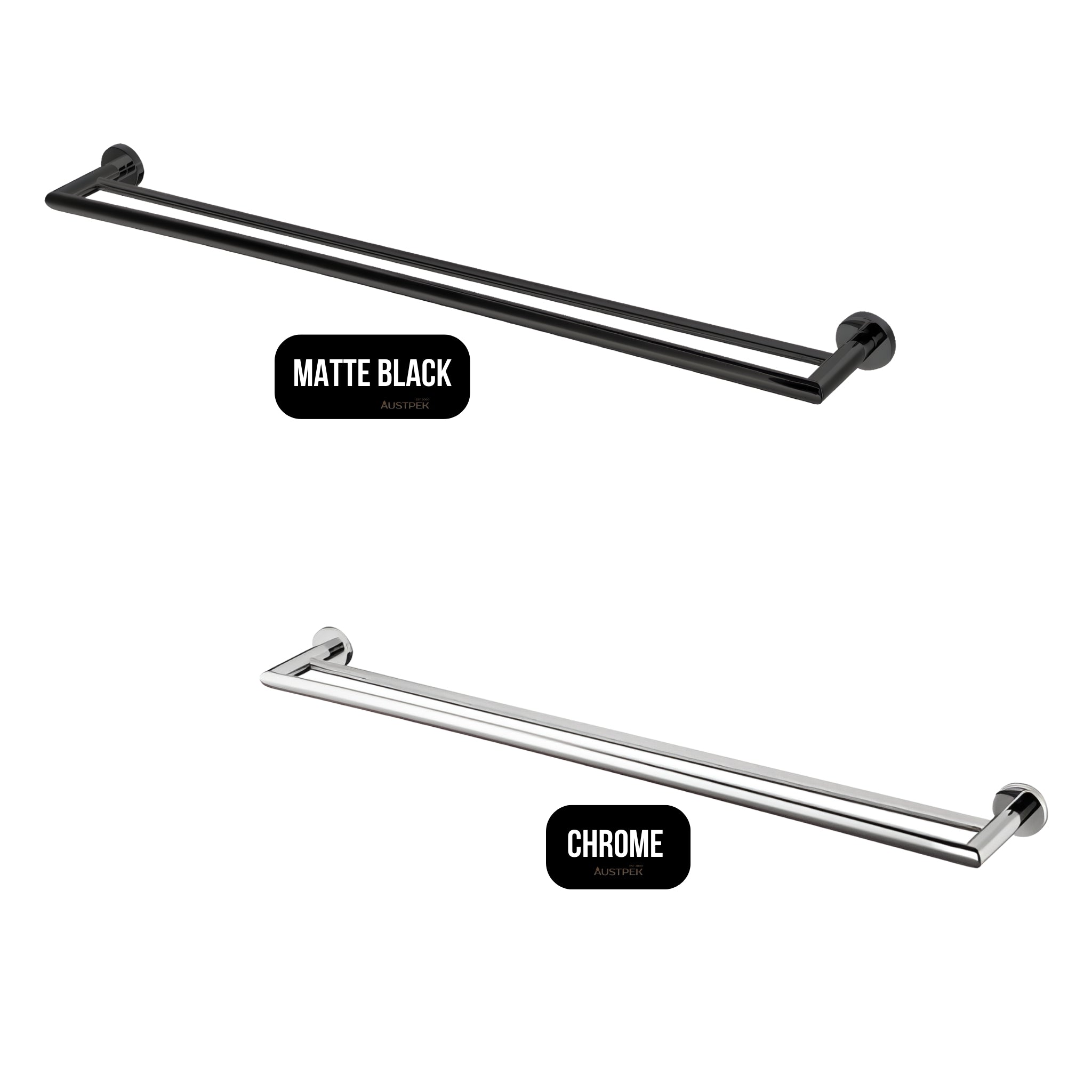 MODERN NATIONAL EVA DOUBLE TOWEL RAIL MATTE BLACK (AVAILABLE IN 600MM AND 750MM)