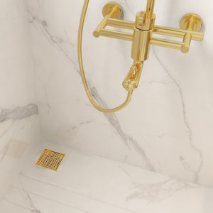 LINSOL EZYFLOW HEELGUARD DN89 SQUARE WASTE 110MM BRUSHED BRASS