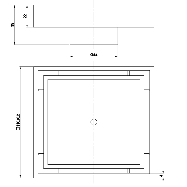 LINSOL EZYFLOW TILE INSERT DN50 SQUARE WASTE - Technical Drawing