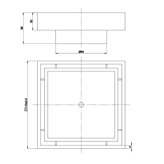 LINSOL EZYFLOW DN64 SQUARE TILE INSERT WASTE 110MM BRUSHED BRASS