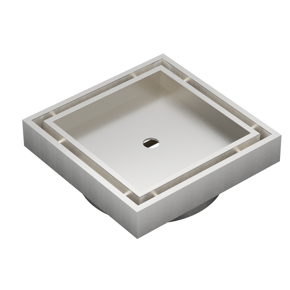 LINSOL EZYFLOW TILE INSERT DN50 SQUARE WASTE 110MM BRUSHED NICKEL