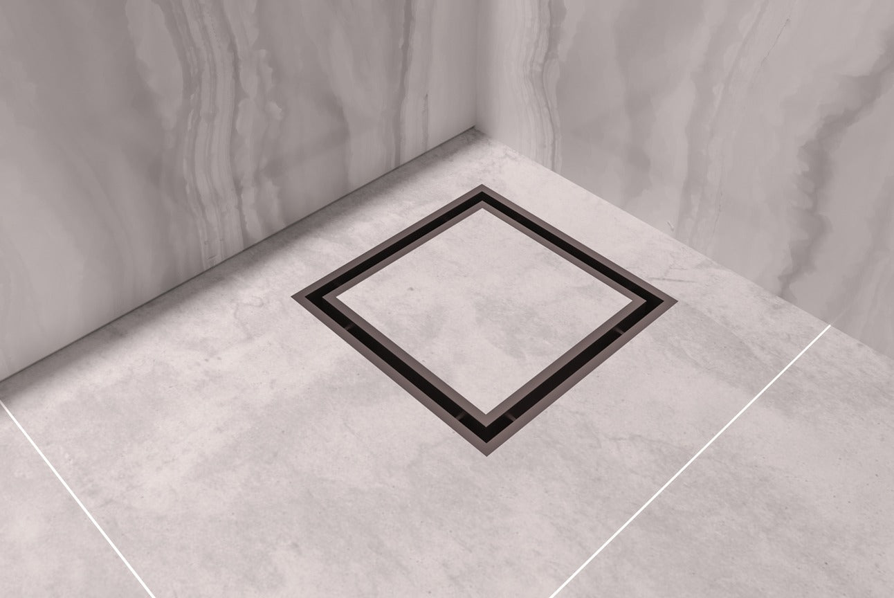 LINSOL EZYFLOW SQUARE TILE INSERT GRATE GUN METAL 110MM