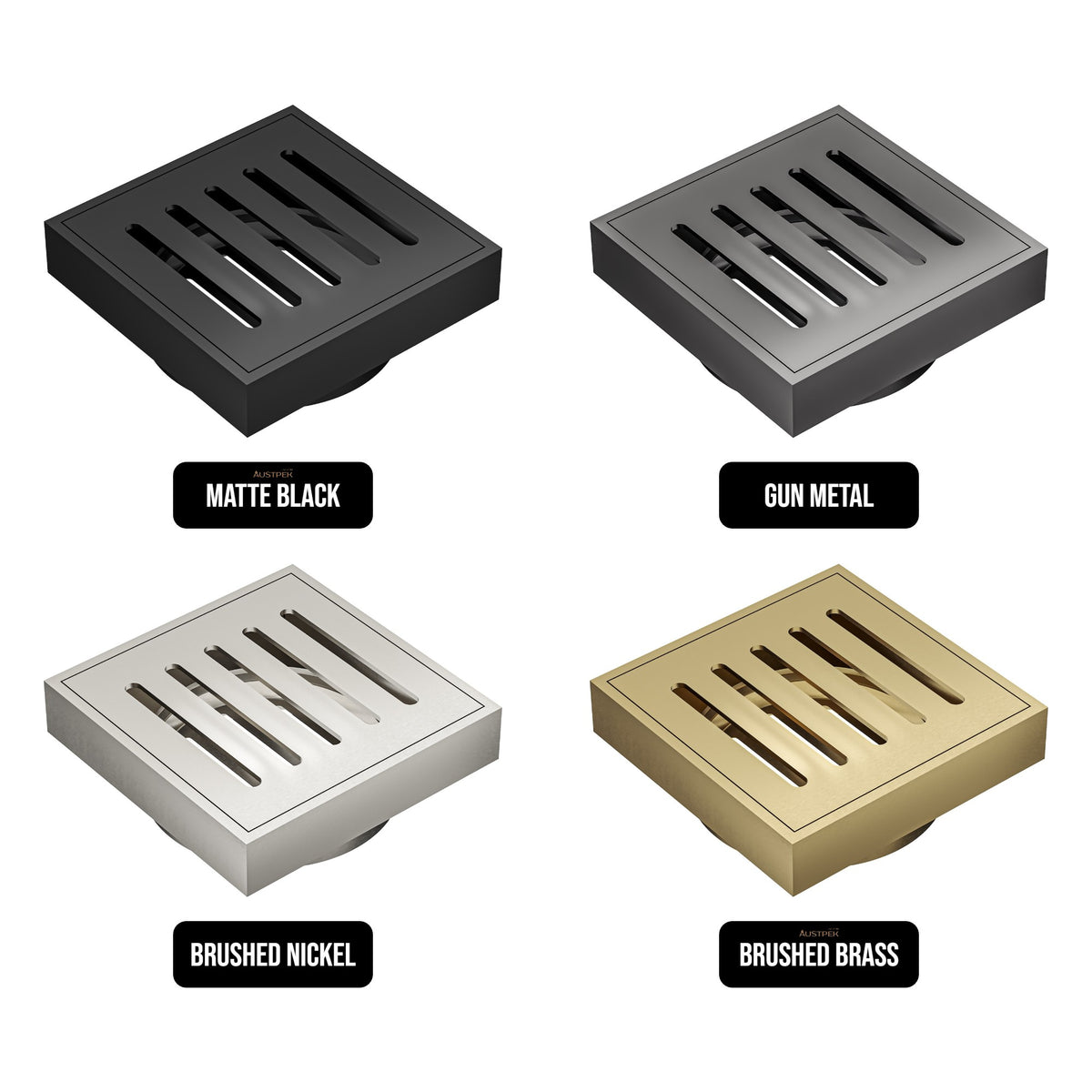 LINSOL EZYFLOW DN89 VERTICAL PRESSED SQUARE WASTE 110MM BRUSHED NICKEL