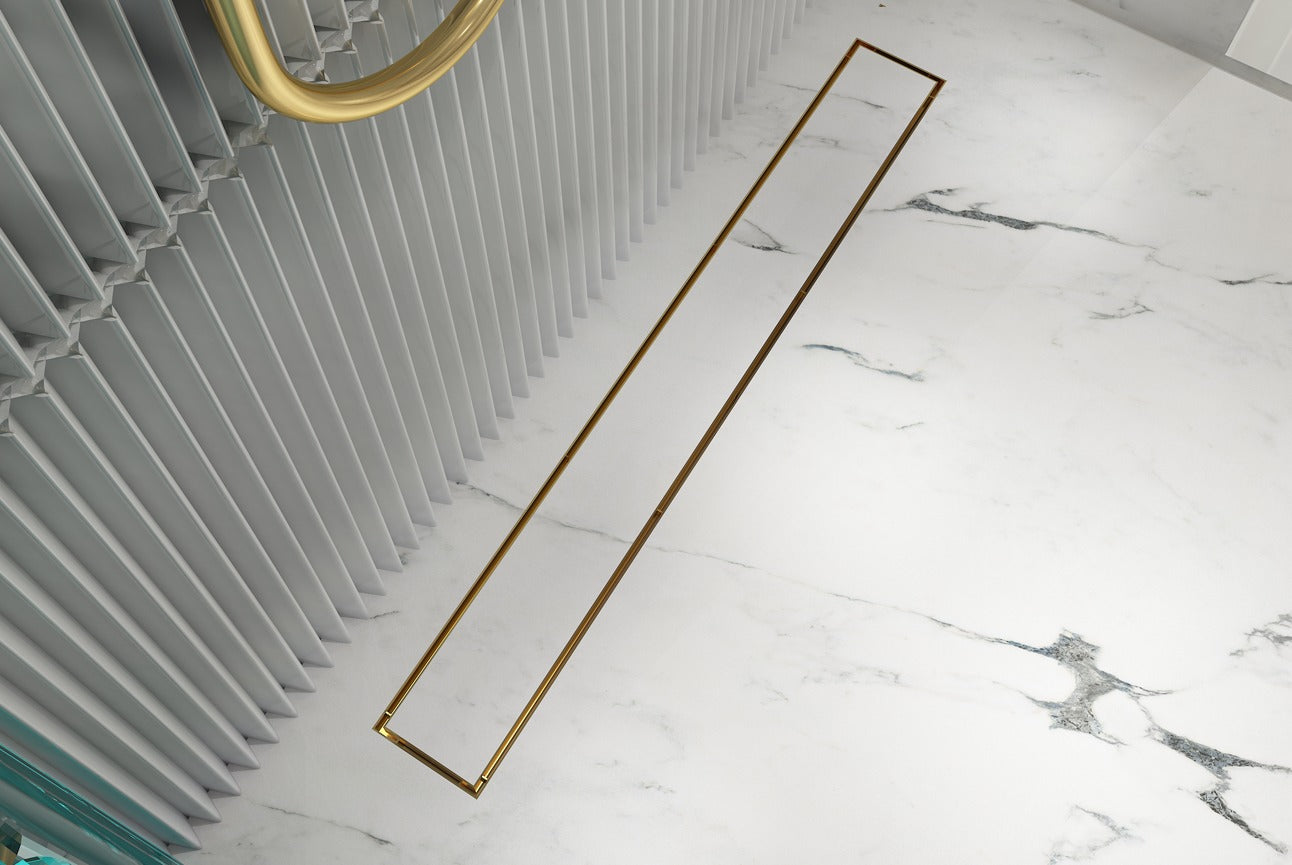 LINSOL EZYFLOW TILE INSERT CHANNEL GRATE BRUSHED BRASS 800MM