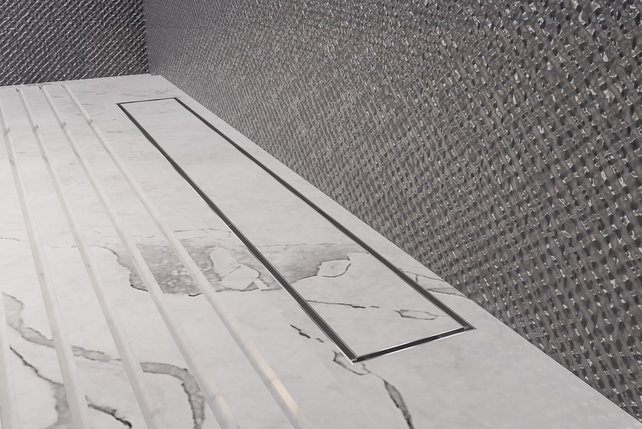 LINSOL EZYFLOW TILE INSERT CHANNEL GRATE BRUSHED STAINLESS 800MM