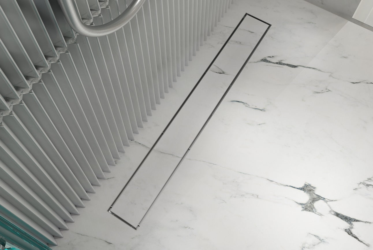 LINSOL EZYFLOW TILE INSERT CHANNEL GRATE BRUSHED STAINLESS 800MM