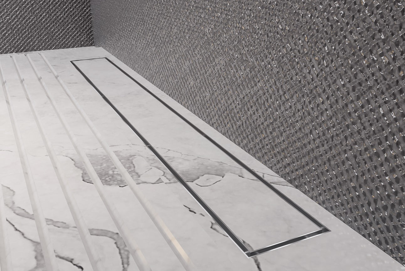 LINSOL EZYFLOW TILE INSERT CHANNEL GRATE BRUSHED STAINLESS 900MM