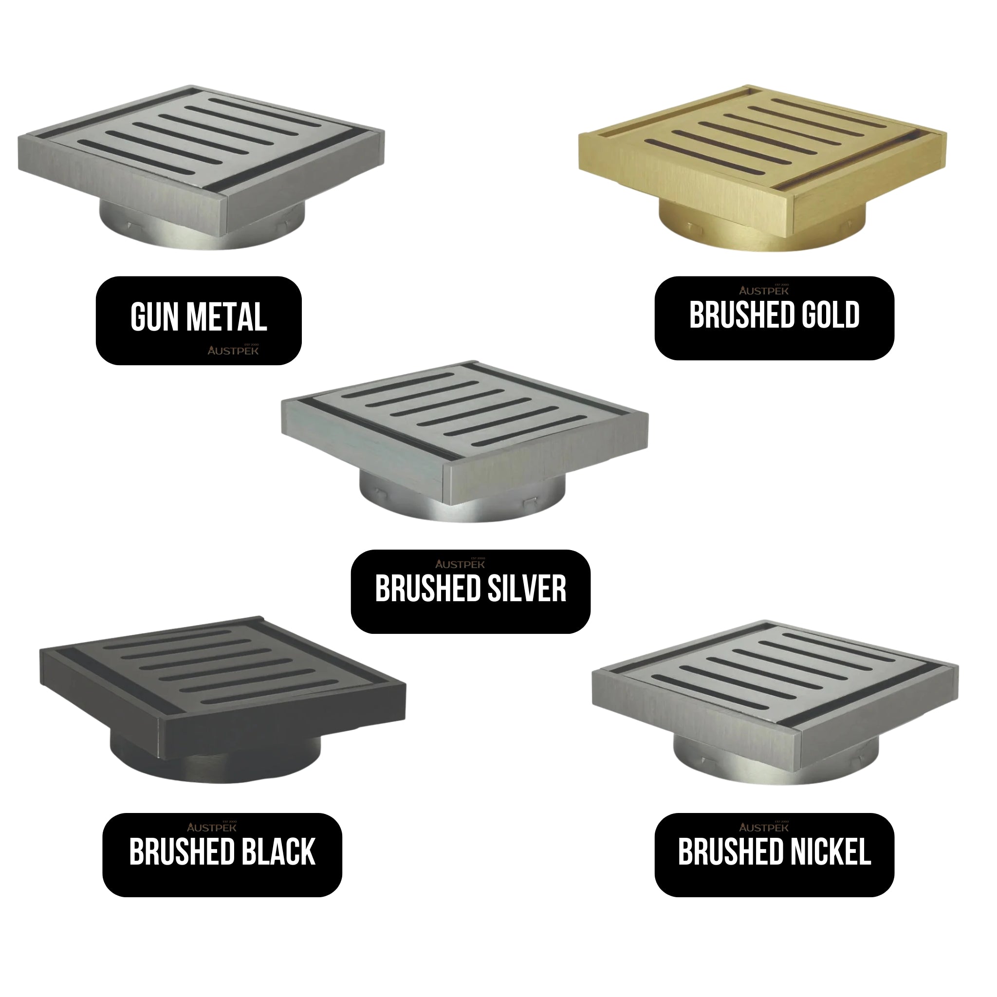 AQUAPERLA MUSES EZY FLOW GUARD FLOOR WASTE 100X100X14MM BRUSHED GOLD 100MM
