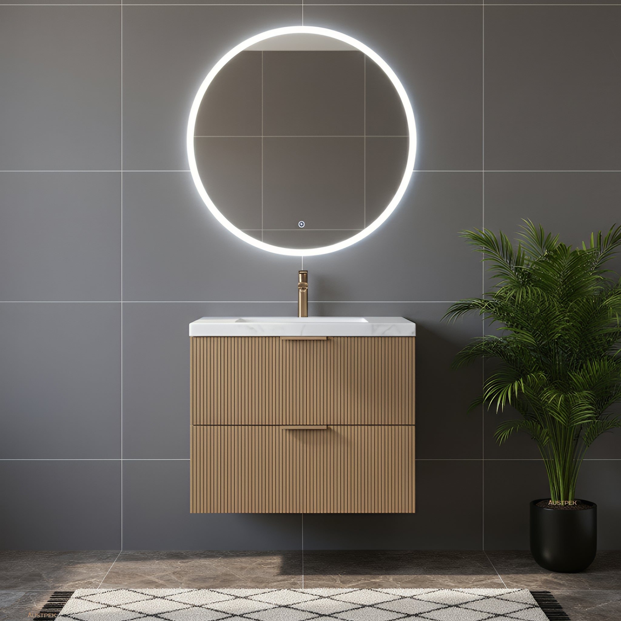 CETO EDEN PRIME OAK 750MM SINGLE BOWL WALL HUNG VANITY