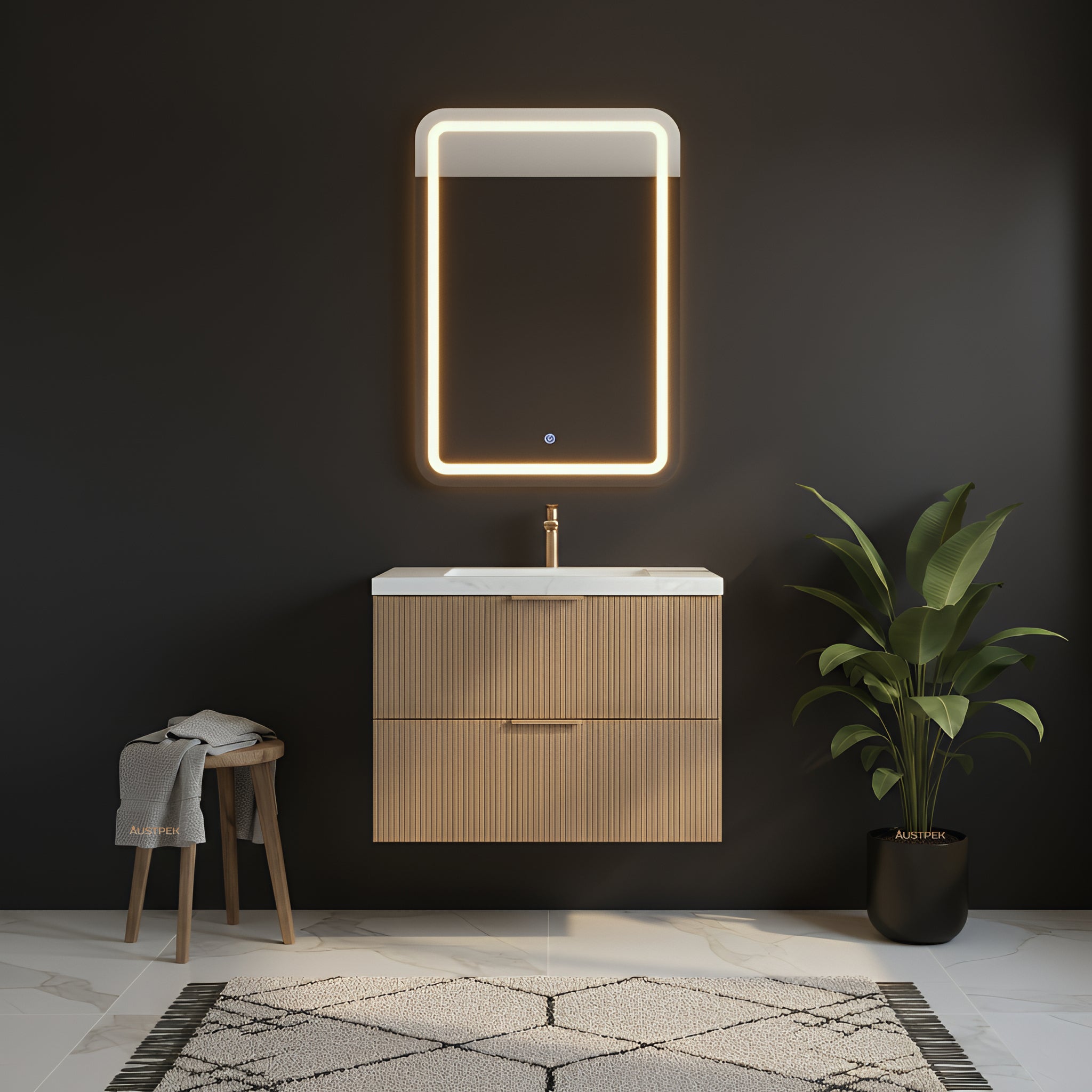 CETO EDEN PRIME OAK 900MM SPACE SAVING SINGLE BOWL WALL HUNG VANITY