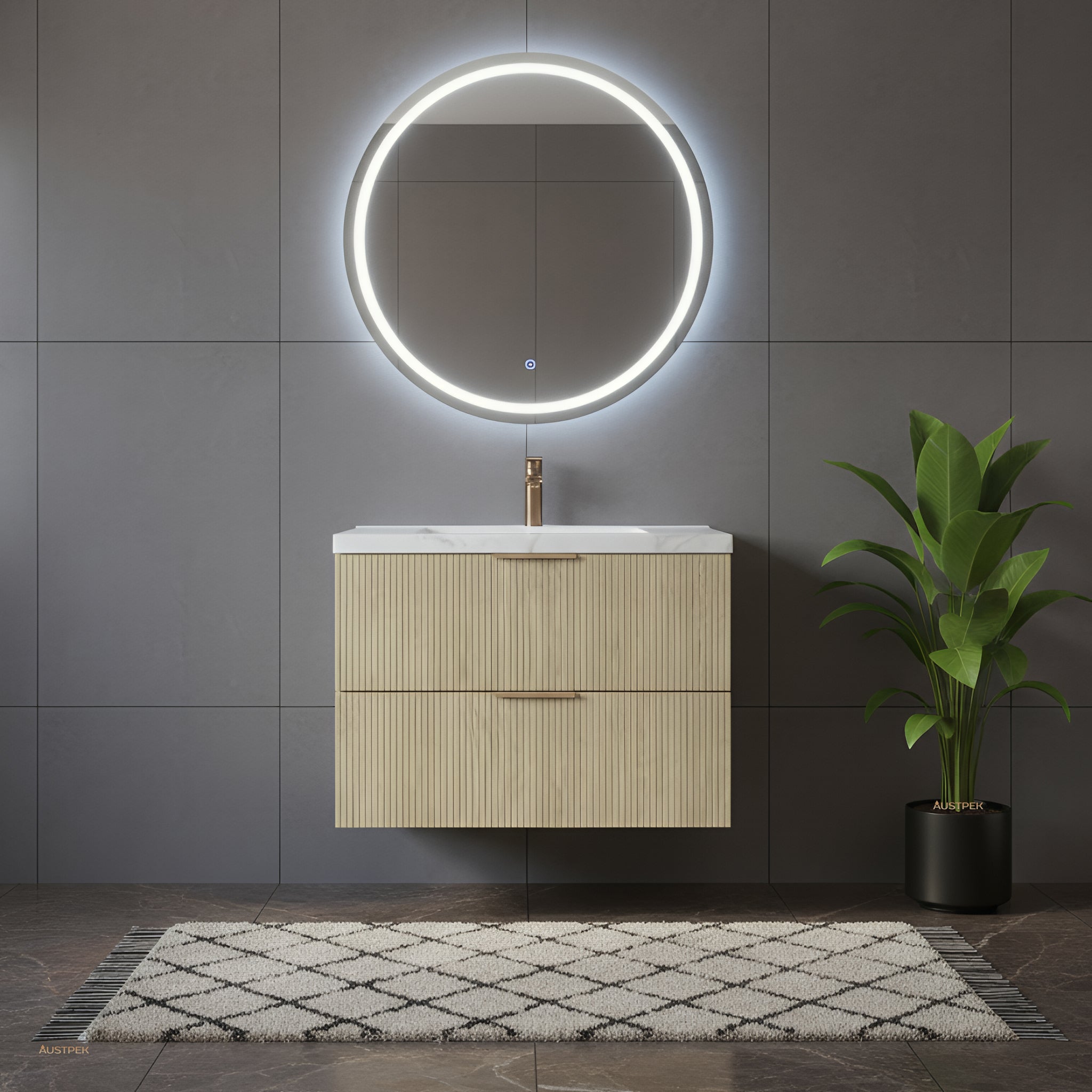 CETO EDEN CLASSIC OAK 900MM SINGLE BOWL WALL HUNG VANITY