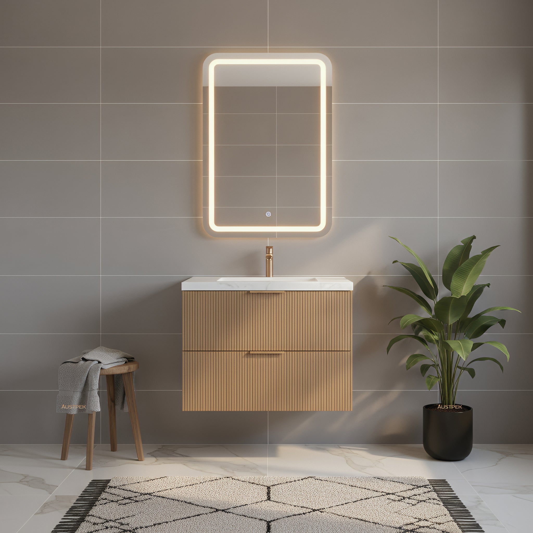 CETO EDEN PRIME OAK 900MM SINGLE BOWL WALL HUNG VANITY