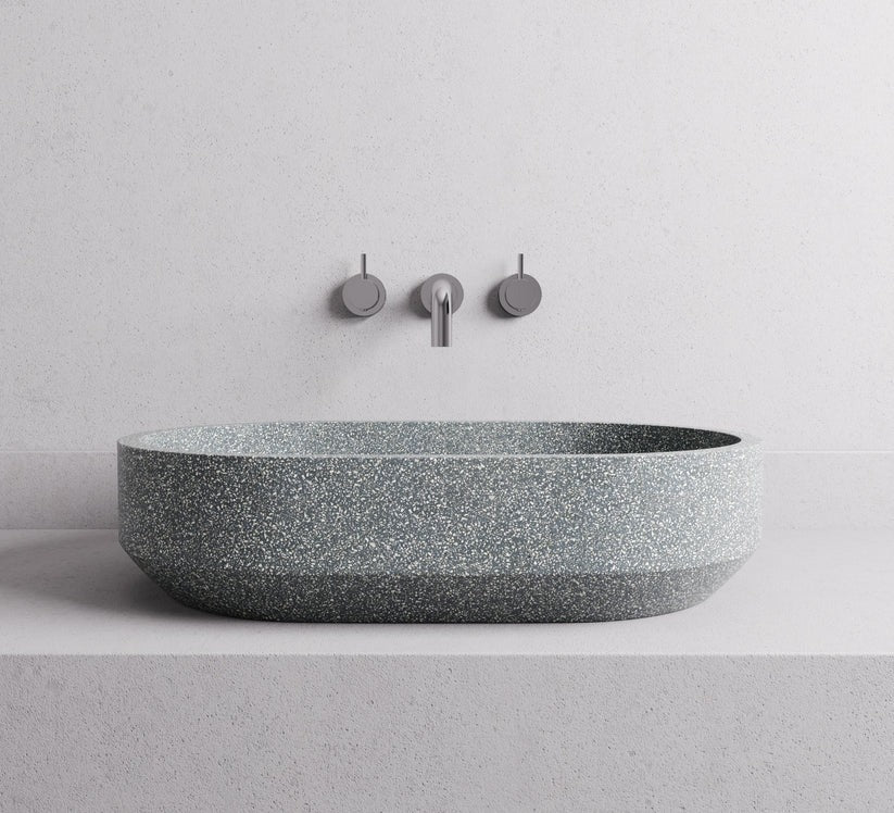 MADU EDEN OVAL ABOVE COUNTER BASIN HANDCRAFTED TERRAZO STONE WHITE 600MM