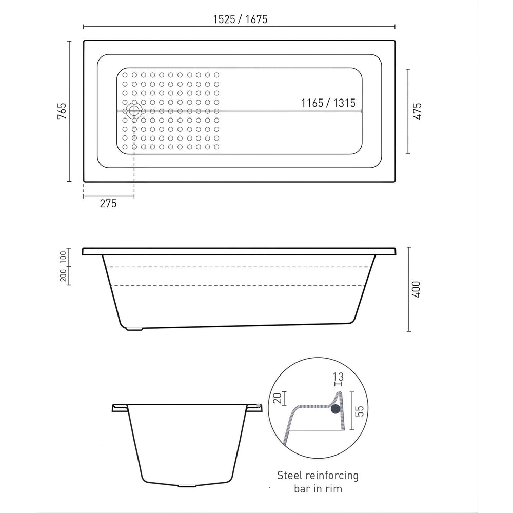 DECINA FABRINO INSET BATH GLOSS WHITE (AVAILABLE IN 1525MM AND 1675MM)