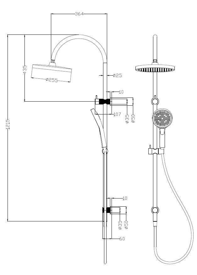 IKON LINIE ROUND MULTI FUNCTION SHOWER SET 1215MM BRUSHED NICKEL