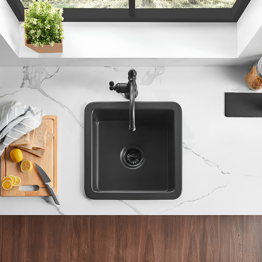 VITO NADIA SINGLE BOWL INSET AND UNDERMOUNT FIRECLAY KITCHEN SINK MATTE BLACK 457MM