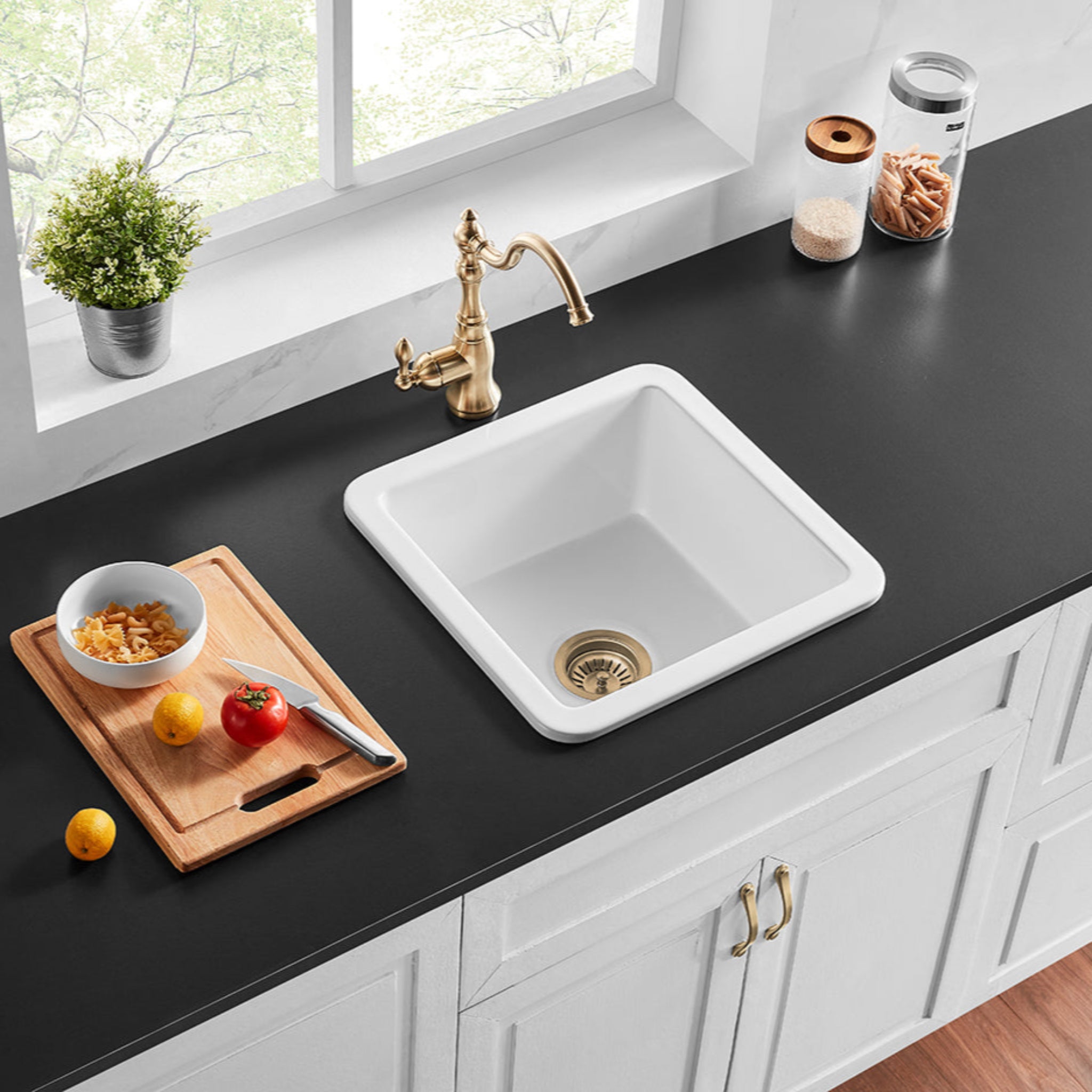 CETO CAMDEN SINGLE BOWL FIRECLAY KITCHEN SINK GLOSS WHITE 457MM