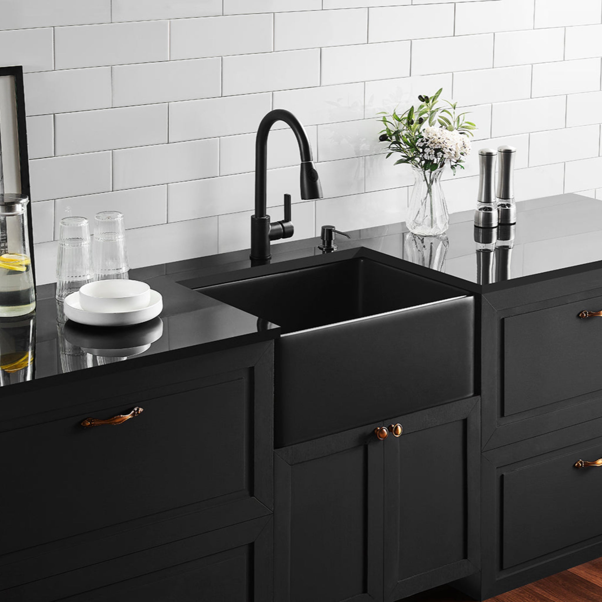 CETO CHELSEA SINGLE BOWL FIRECLAY KITCHEN SINK MATTE BLACK 660MM