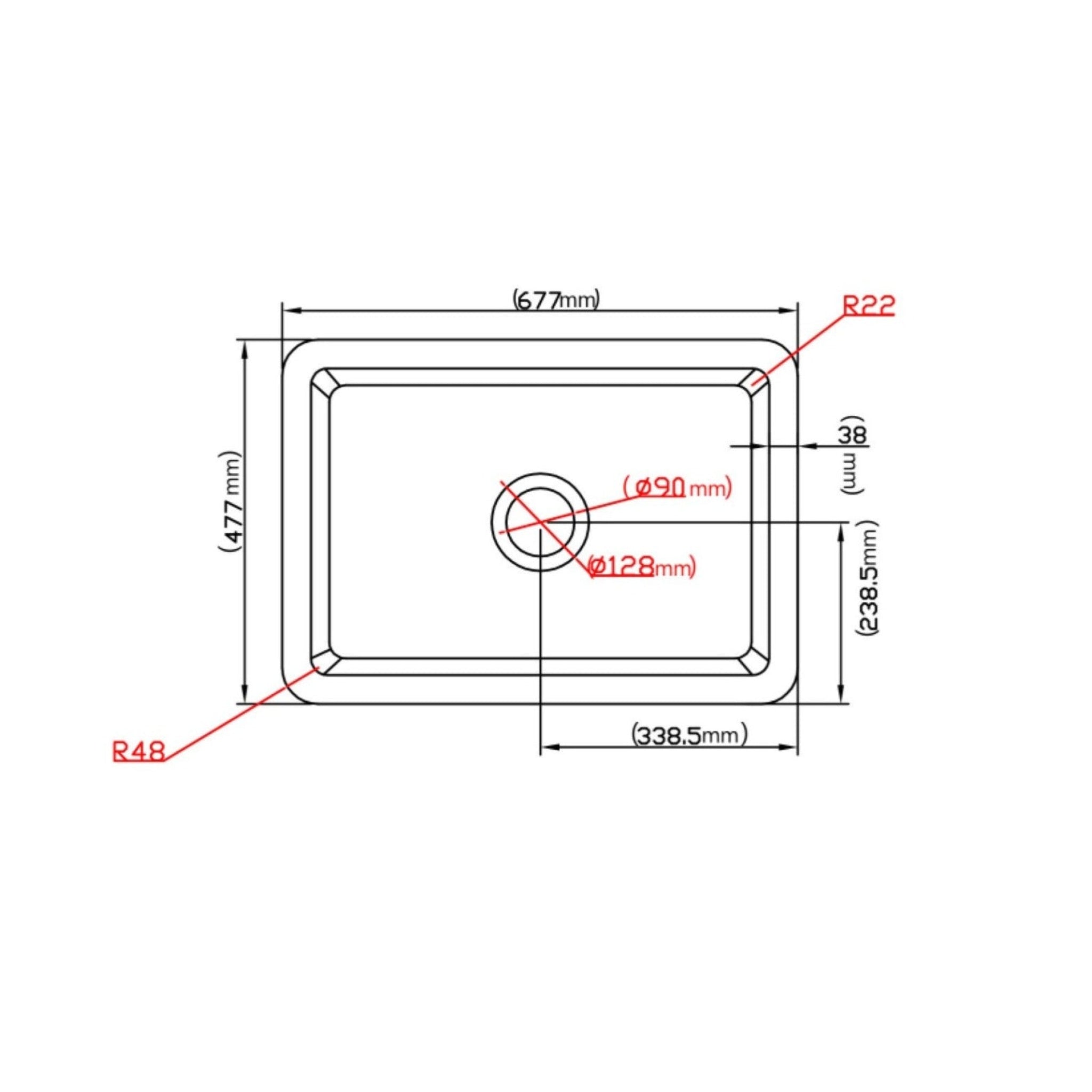 CETO CAMDEN SINGLE BOWL FIRECLAY KITCHEN SINK GLOSS WHITE 677MM