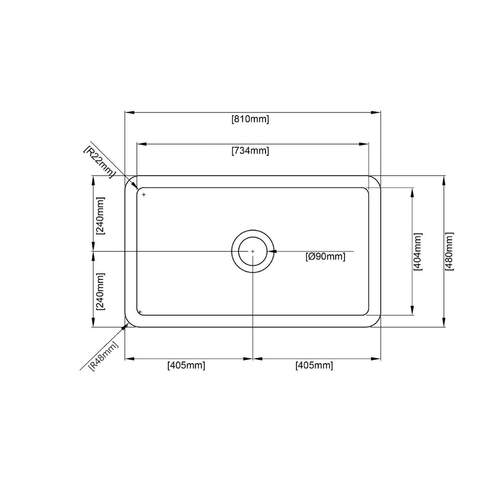 CETO CAMDEN SINGLE BOWL FIRECLAY KITCHEN SINK GLOSS WHITE 810MM
