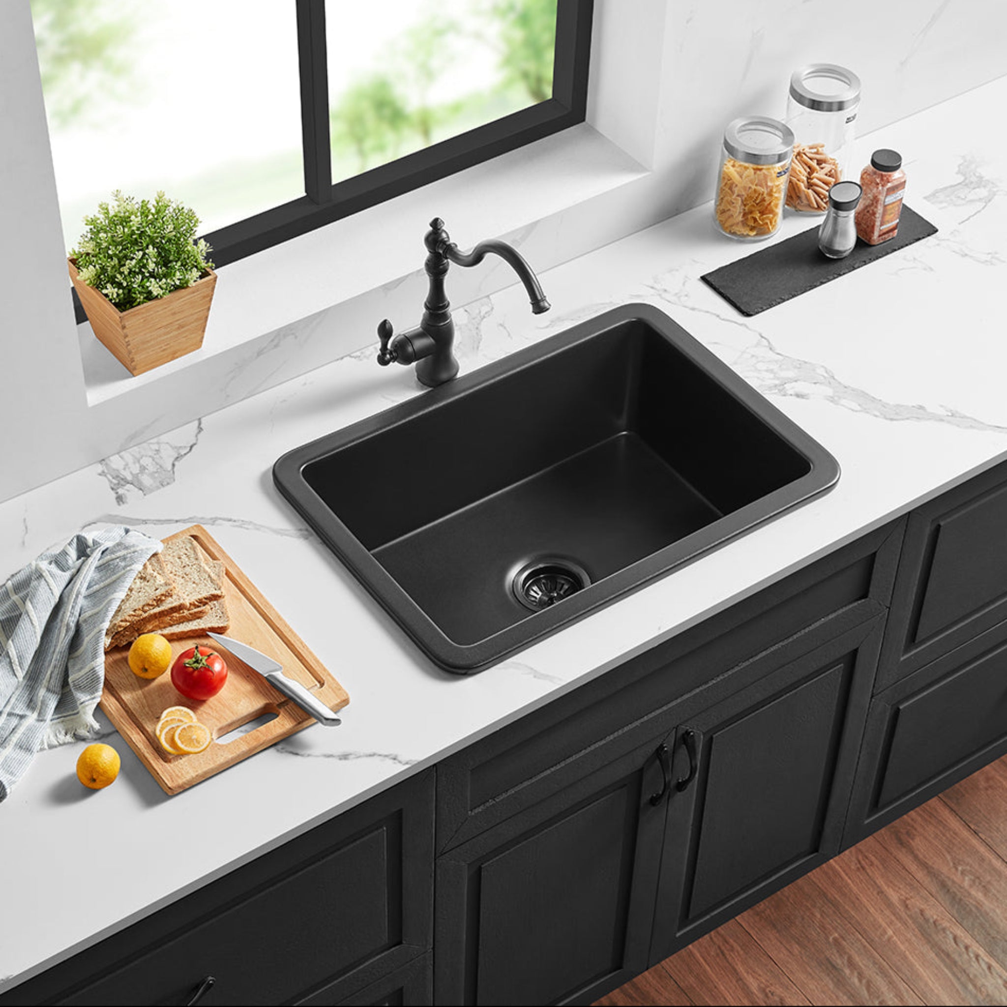 CETO CAMDEN SINGLE BOWL FIRECLAY KITCHEN SINK MATTE BLACK 810MM