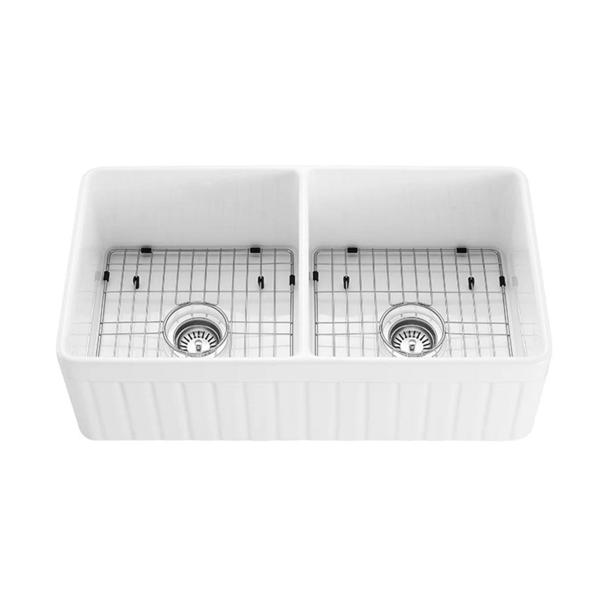 CETO GREENWICH DOUBLE BOWL FIRECLAY KITCHEN SINK GLOSS WHITE 838MM