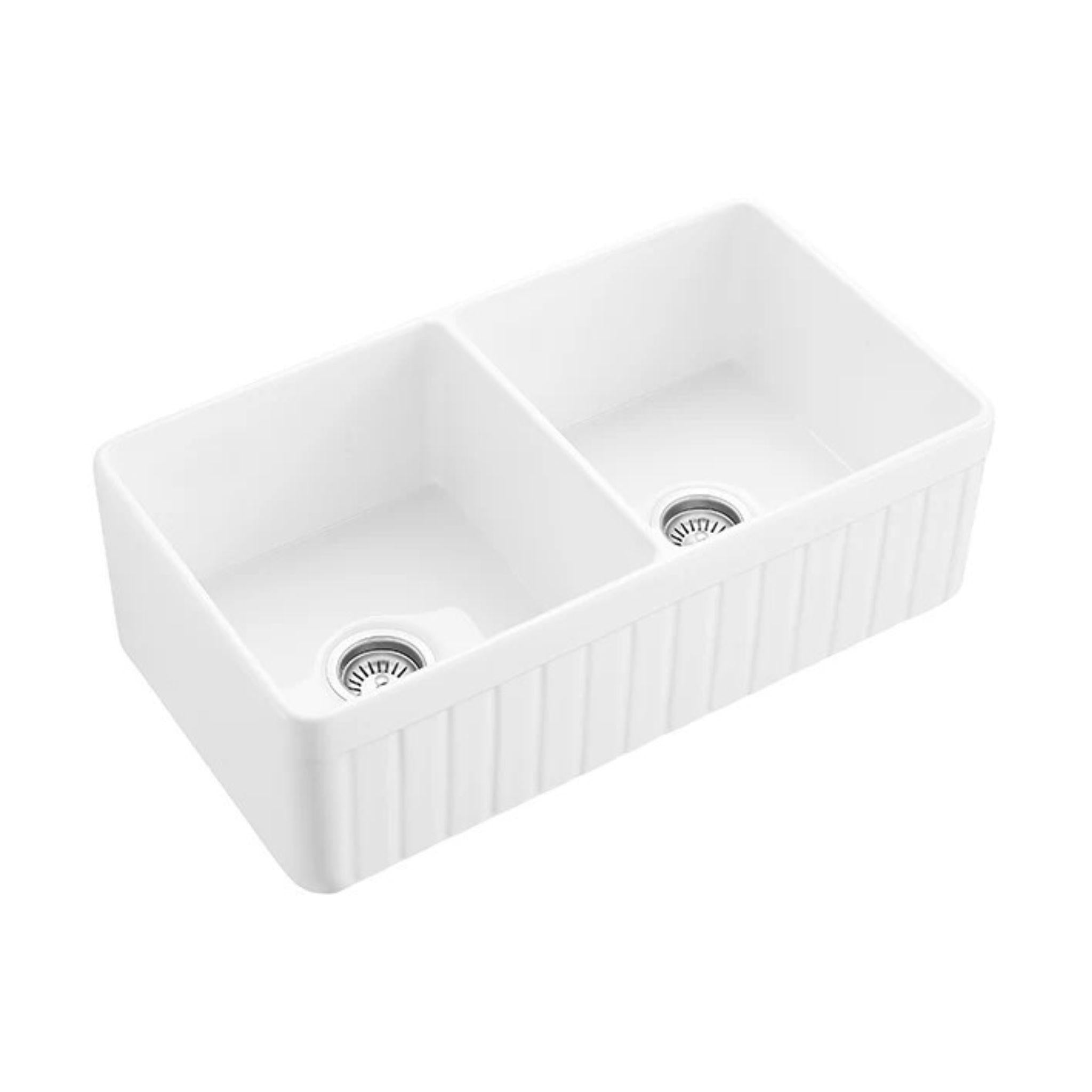 CETO GREENWICH DOUBLE BOWL FIRECLAY KITCHEN SINK MATTE BLACK 838MM