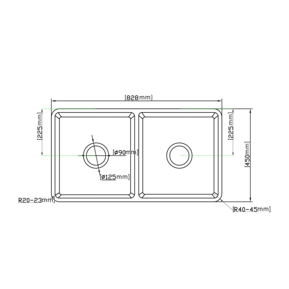CETO GREENWICH DOUBLE BOWL FIRECLAY KITCHEN SINK MATTE BLACK 838MM