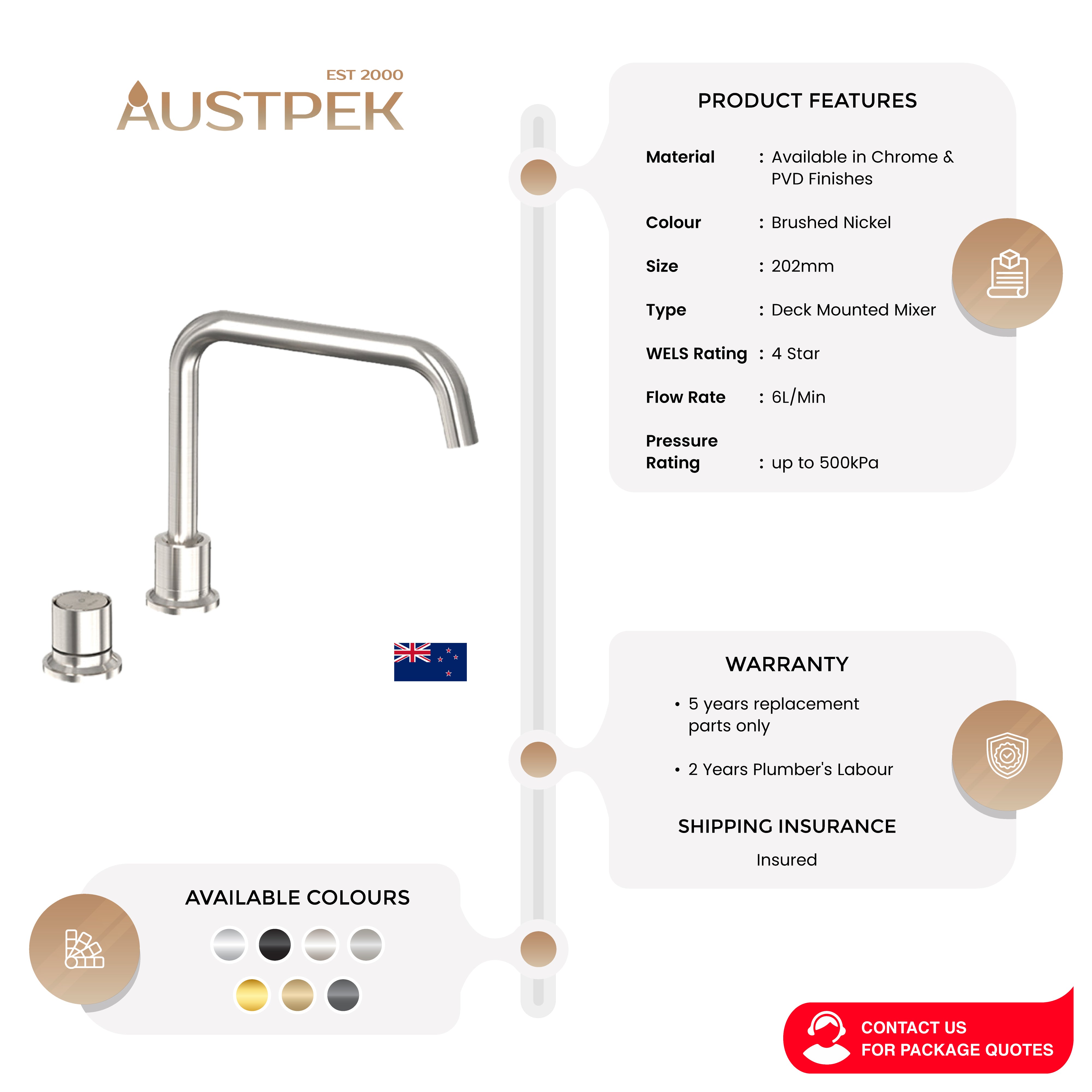 FELTON TATE DIGITAL DECK MOUNTED MIXER 202MM BRUSHED NICKEL