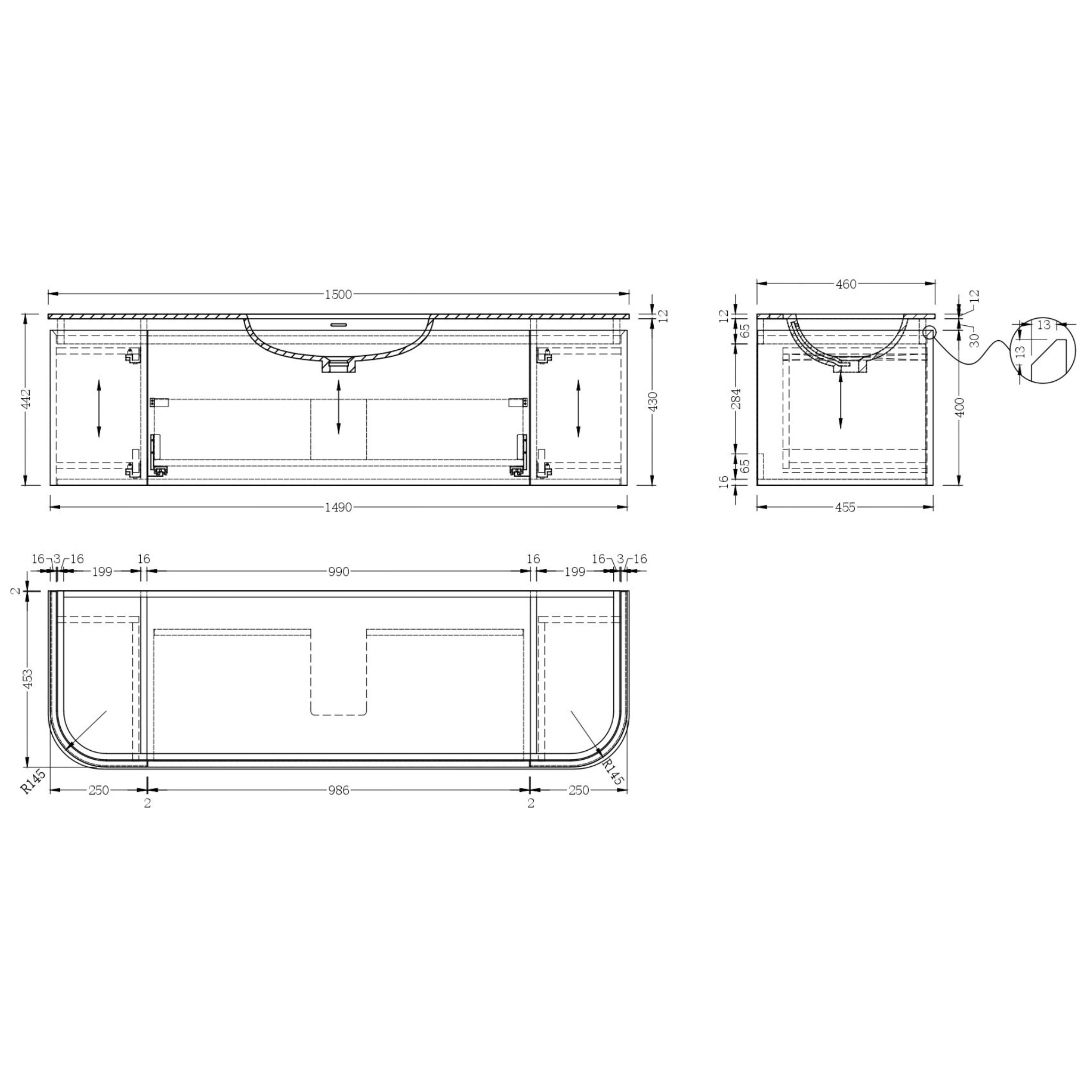 INFINITY FELIX WALNUT 1500MM SINGLE BOWL WALL HUNG VANITY