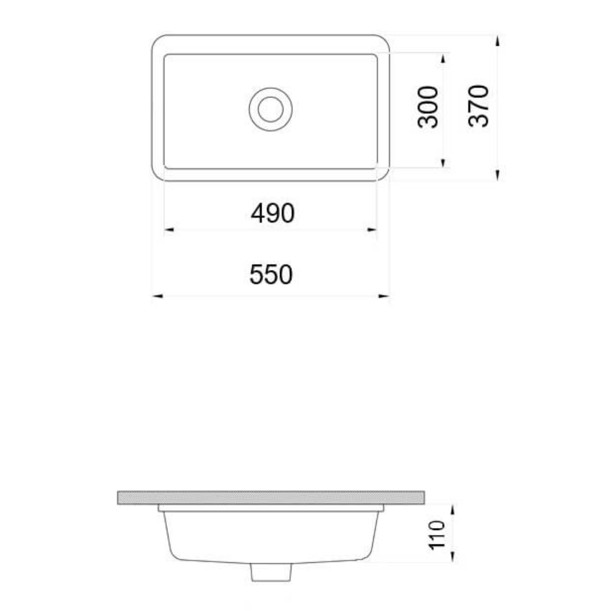 TURNER HASTINGS FINO RECTANGLE UNDER COUNTER FIRECLAY BASIN GLOSS WHITE 550MM