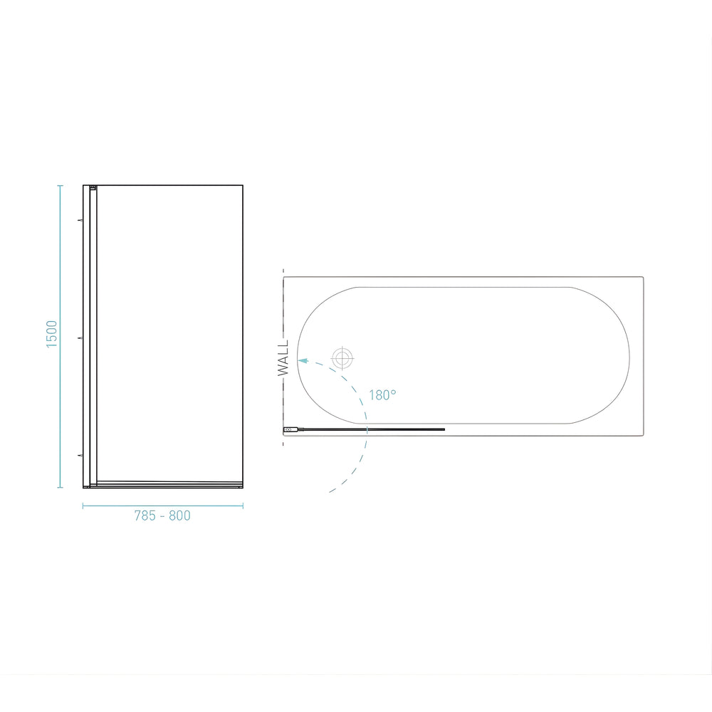 DECINA FITZROY FRAMELESS PIVOT PANEL BATH SHOWER SCREEN MATTE BLACK